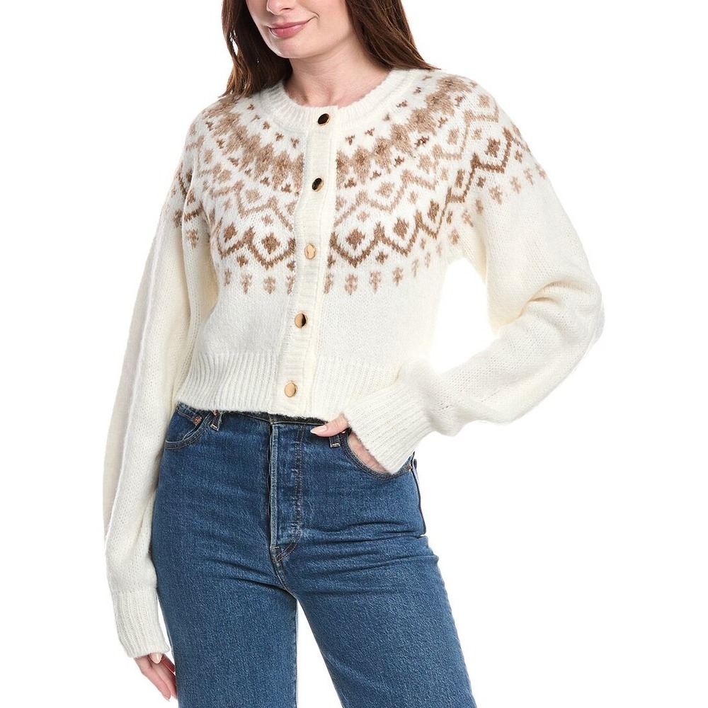TOCCIN Robin Fair Isle Cardigan Ivory Multi Gold Button Sweater‎ TR5921N071 XL
